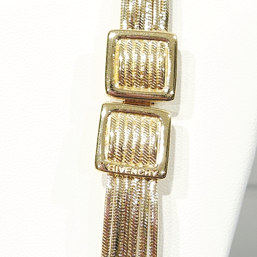 Givenchy Vintage Necklace Multi Chain Logo Belt Buckle Accent Gold Tone 35" Long - Picture 6 of 16